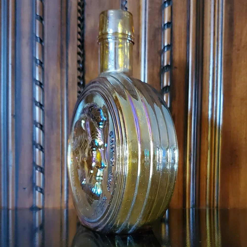 1970 NIB Decanter Abraham Lincoln Irredescent Carnival Glass Wheaton Nuline - Picture 7 of 15